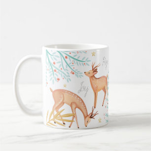 Woodland Forest Reindeer & Christmas Tree Scene Coffee Mug