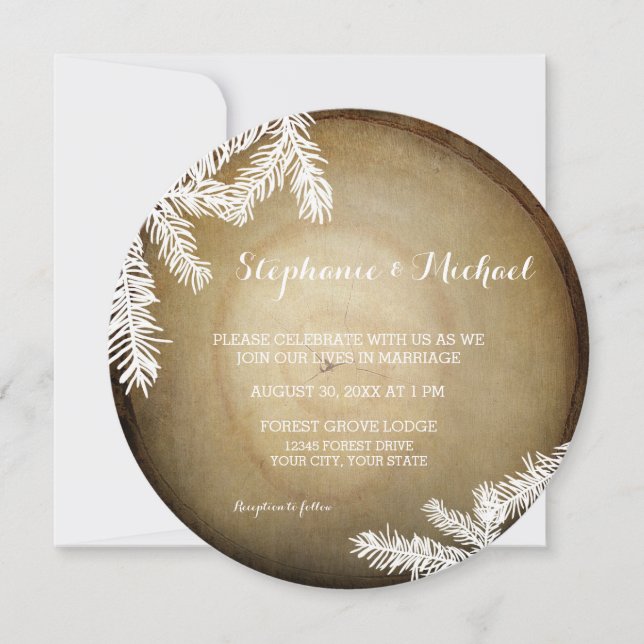 Woodland Forest Rustic Wood Tree Trunk Wedding Invitation (Front)