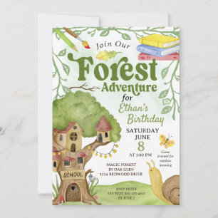 Woodland Forest School Explorer Birthday Party Invitation