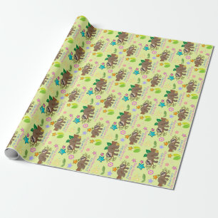 Woodland Forest Sloth Yellow Pattern Party Baby Wrapping Paper