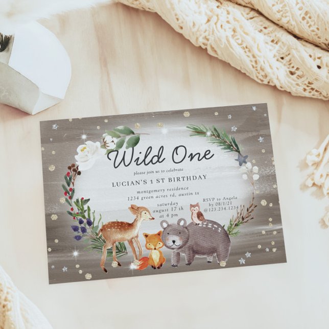 Woodland Forest Sparkle First Birthday Invitation (Creator Uploaded)