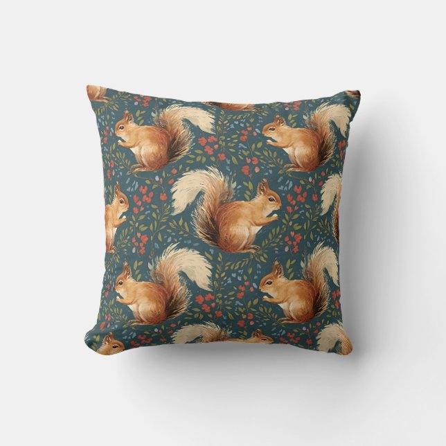 Woodland Forest Squirrel Throw Pillow (Front)
