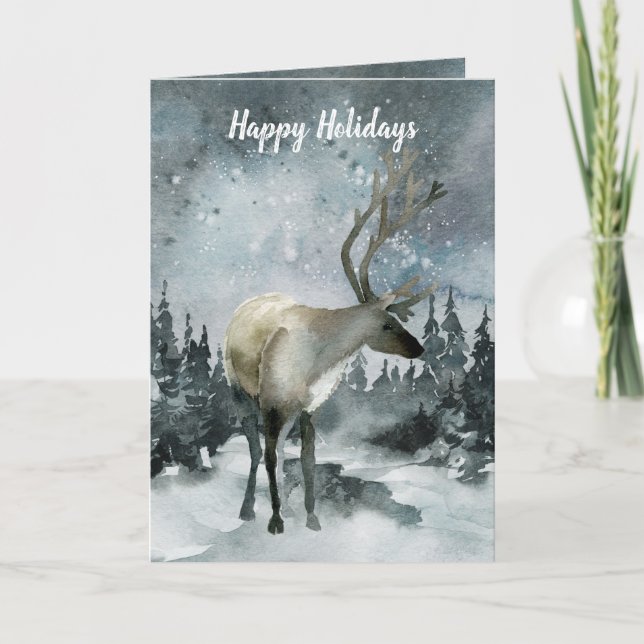 Woodland Forest Stag Holiday Greetings (Front)
