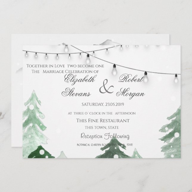 Woodland Forest String Light Wedding Invitation (Front/Back)