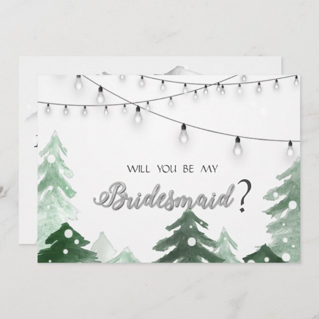 Woodland,Forest String Lights, Bridesmaid Card (Front/Back)