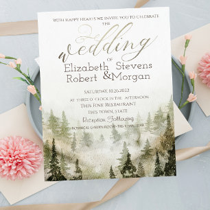 Woodland,Forest,String Lights Green Wedding Invitation