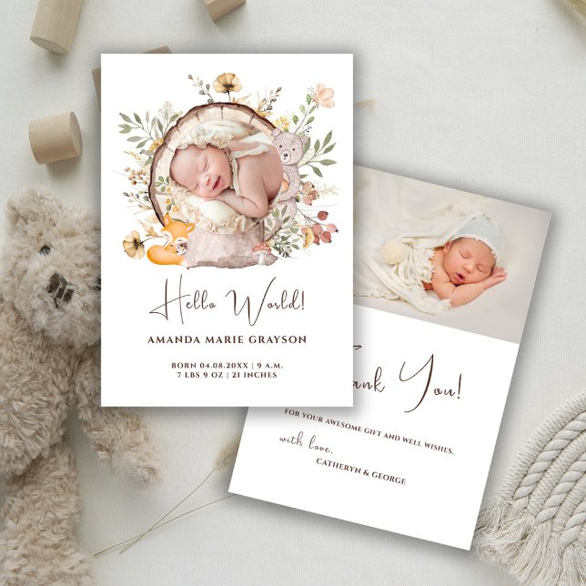 Woodland Forest Thank You Photo Birth Announcement (Creator Uploaded)