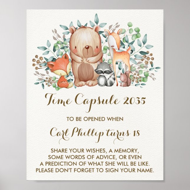 Woodland Forest Time Capsule 1st Birthday Sign (Front)
