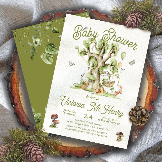 Woodland Forest Tree Cradle Animals Baby Shower Invitation (Creator Uploaded)
