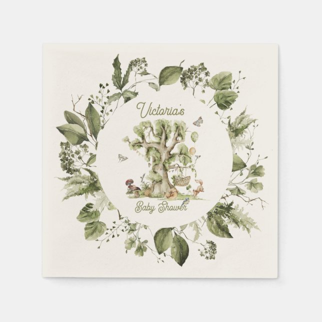Woodland Forest Tree Cradle Animals Baby Shower Napkin (Front)