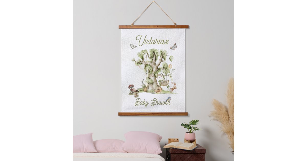 Woodland Forest Tree Cradle Animals Baby Shower Ta Hanging Tapestry Zazzle
