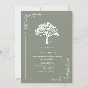 Woodland Forest Tree Swing Sage Green Wedding Invitation