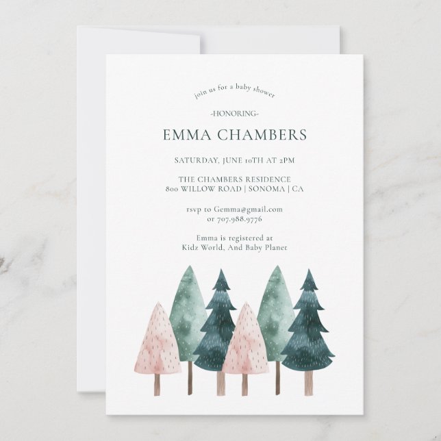 Woodland Forest Trees Baby Shower  Invitation (Front)