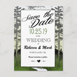 Woodland Forest Trees Mountain Save The Date Announcement Postcard