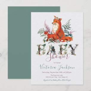 Woodland Forest twin fox Baby Shower Invitation