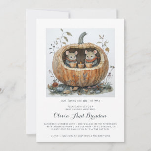 Woodland Forest Twins Fall Baby Shower Invitation
