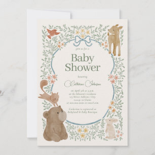 Woodland Forest Watercolor Animals Boy Baby Shower Invitation