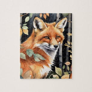 Woodland Forest Watercolor Fox Fall Autumn Jigsaw Puzzle