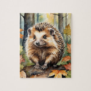 Woodland Forest Watercolor Hedgehog Fall Animal Jigsaw Puzzle