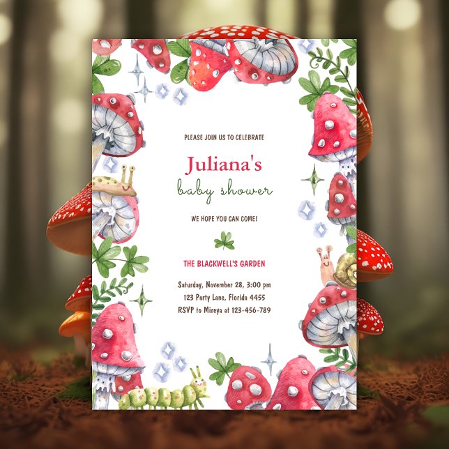 Woodland Forest Watercolor Mushroom Baby Shower Invitation (Creator Uploaded)