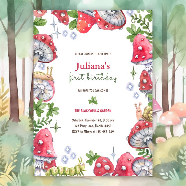 Woodland Forest Watercolor Mushroom Birthday Party Invitation (Creator Uploaded)