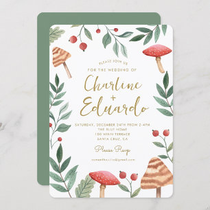 Woodland forest Watercolor Mushroom Wedding  Invitation