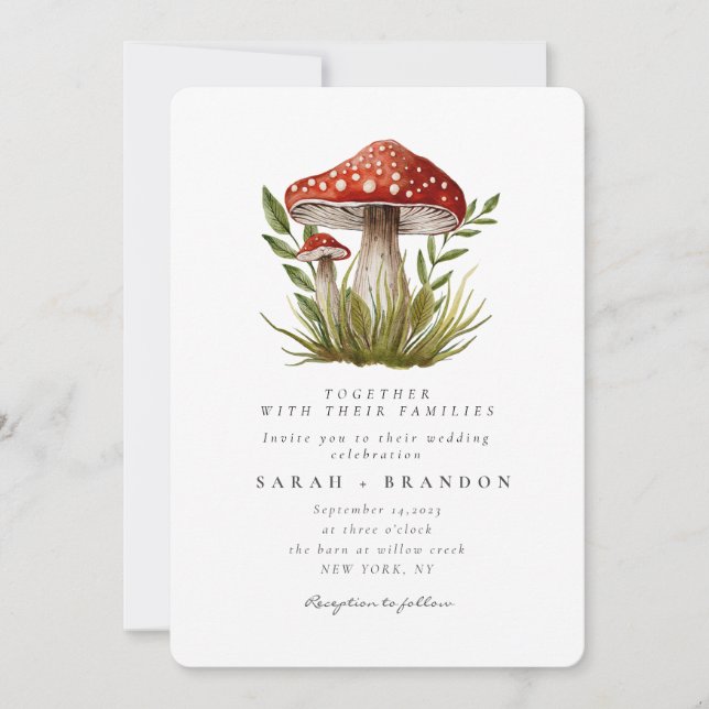 Woodland forest Watercolor Mushroom Wedding  Invitation (Front)