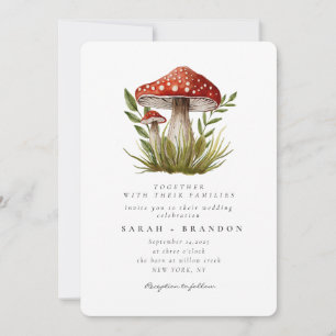 Woodland forest Watercolor Mushroom Wedding  Invitation
