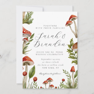 Woodland forest Watercolor Mushroom Wedding  Invitation