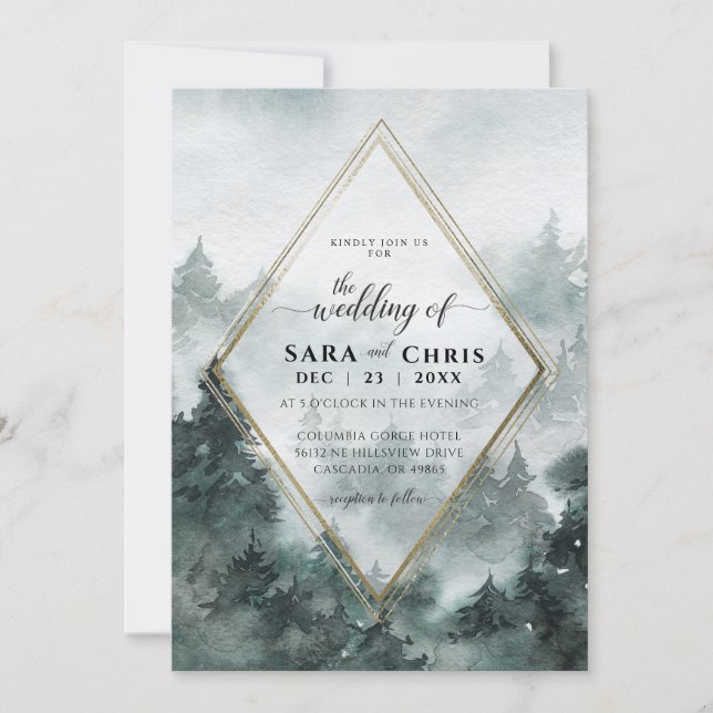 Woodland Forest | Watercolor Wedding Invitation (Front)