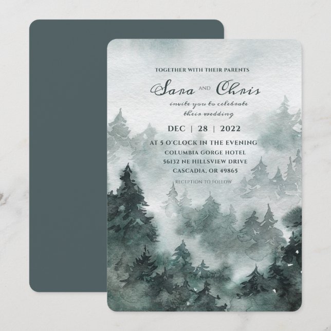 Woodland | Forest Watercolor Wedding Invitation (Front/Back)