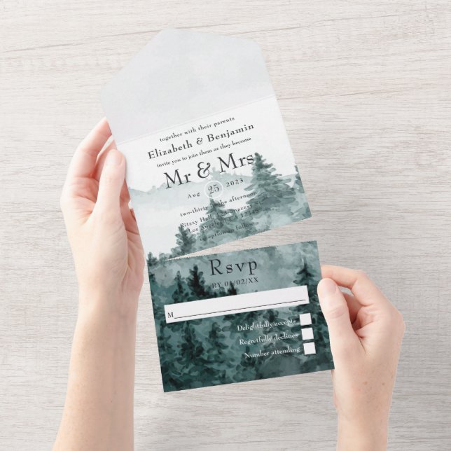 Woodland Forest Wedding All In One Invitation (Tearaway)
