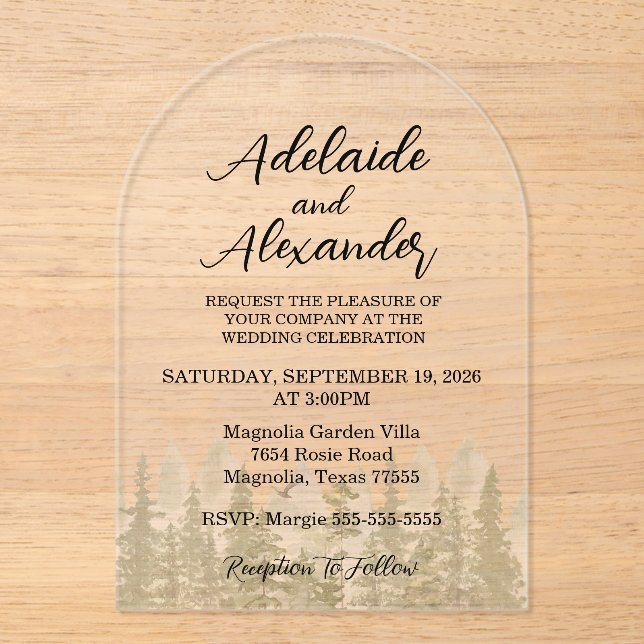 Woodland Forest Wedding Green Acrylic Invitations (Front)