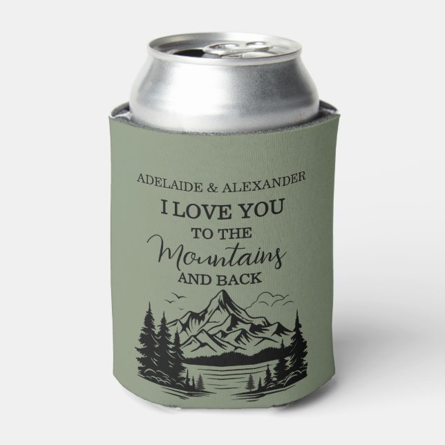 Woodland Forest Wedding Green Can Cooler (Can Front)