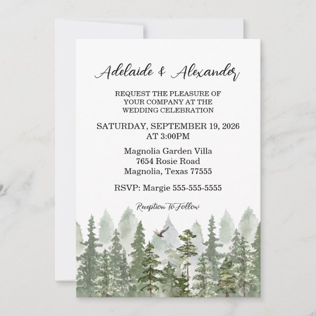 Woodland Forest Wedding Green Invitation (Front)