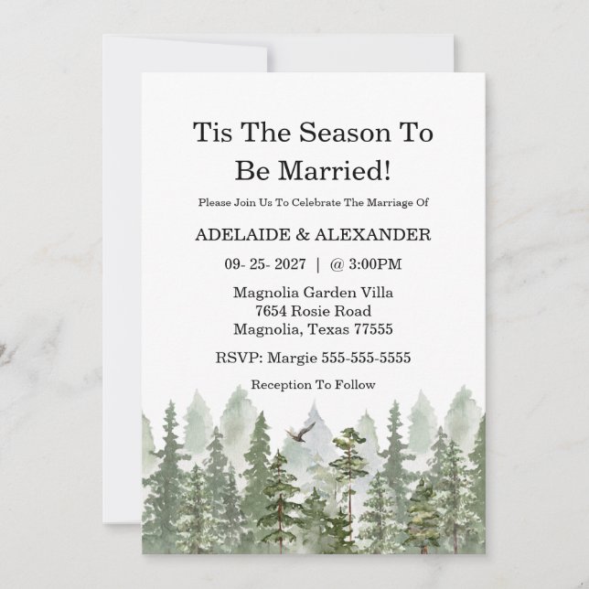 Woodland Forest Wedding Green Invitation (Front)