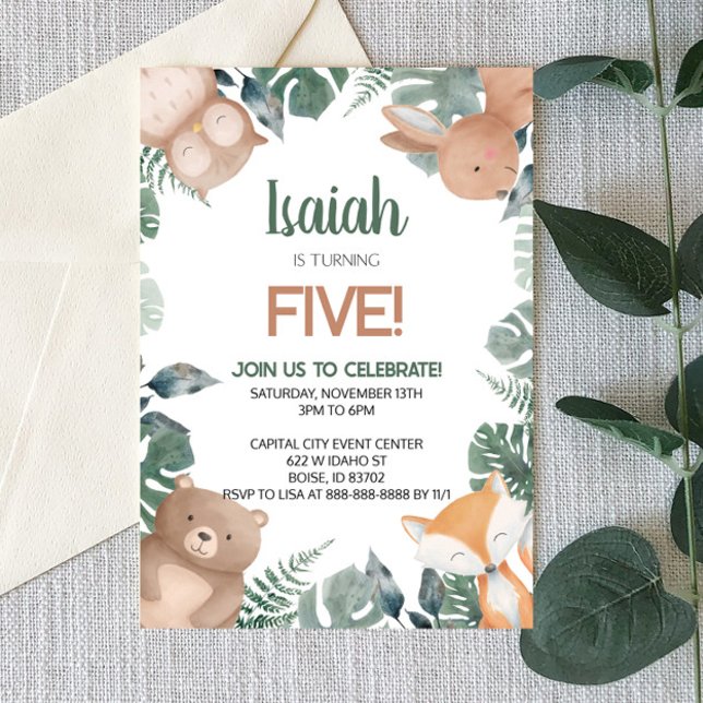 Woodland Forest Wild Zoo Animals Birthday Party Invitation (Creator Uploaded)