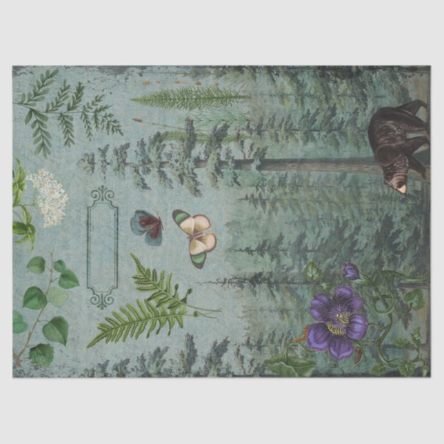 Woodland Forest Wildlife Bear, Butterfly Decoupage Tissue Paper (Front)