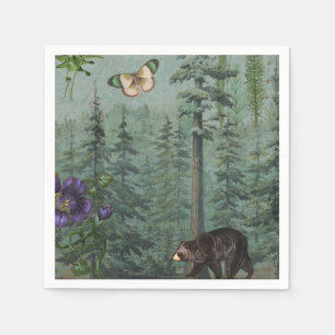 Woodland Forest Wildlife Bear, Butterfly, Nature Napkin