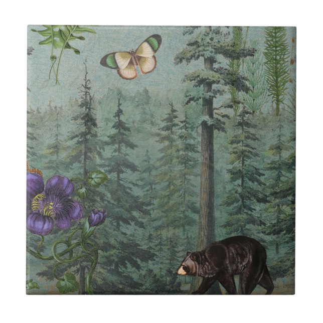 Woodland Forest Wildlife Bear, Butterfly, Nature S Tile (Front)