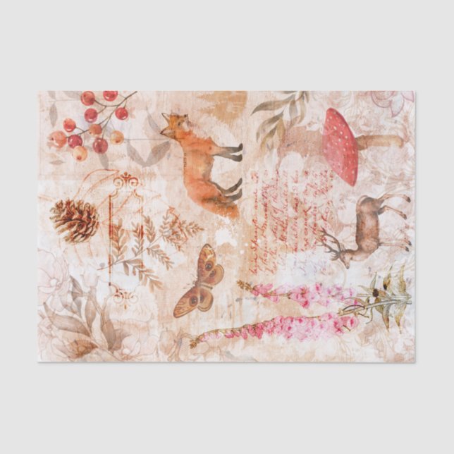 Woodland Forest Wildlife Fox Deer Decoupage Tissue Paper (Front)