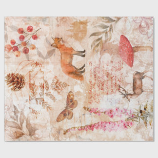 Woodland Forest Wildlife Fox Deer Decoupage Wrapping Paper