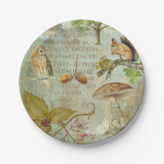 Woodland Forest Wildlife Squirrel, Owl, Autumnal Paper Plate