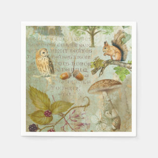 Woodland Forest Wildlife Squirrel, Owl, Decoupage Napkin