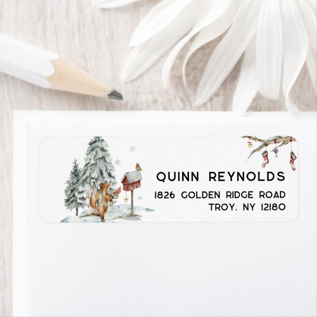 Woodland Forest Winter Christmas Address Label (Insitu)