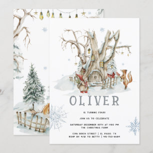 Woodland Forest Winter   Christmas Birthday Party Invitation