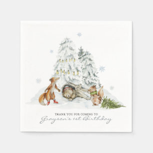 Woodland Forest Winter Christmas Birthday Party Napkin