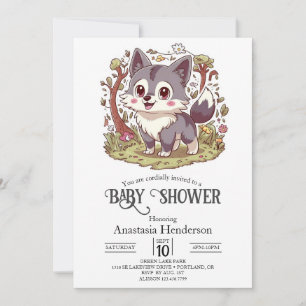 Woodland Forest Wolf Baby Shower Invitation