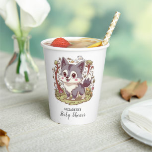 Woodland Forest Wolf Baby Shower Paper Cups