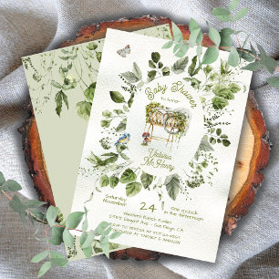 Woodland Forest Wreath Crib Cradle Baby Shower Invitation